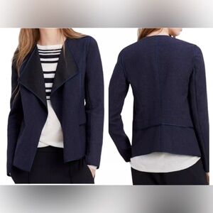 Vince Asymmetrical Blazer Size XS Open Front Pebbled Long Sleeve Navy Blue